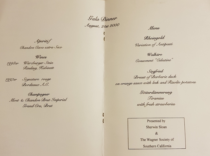 Menu from the Gala Dinner